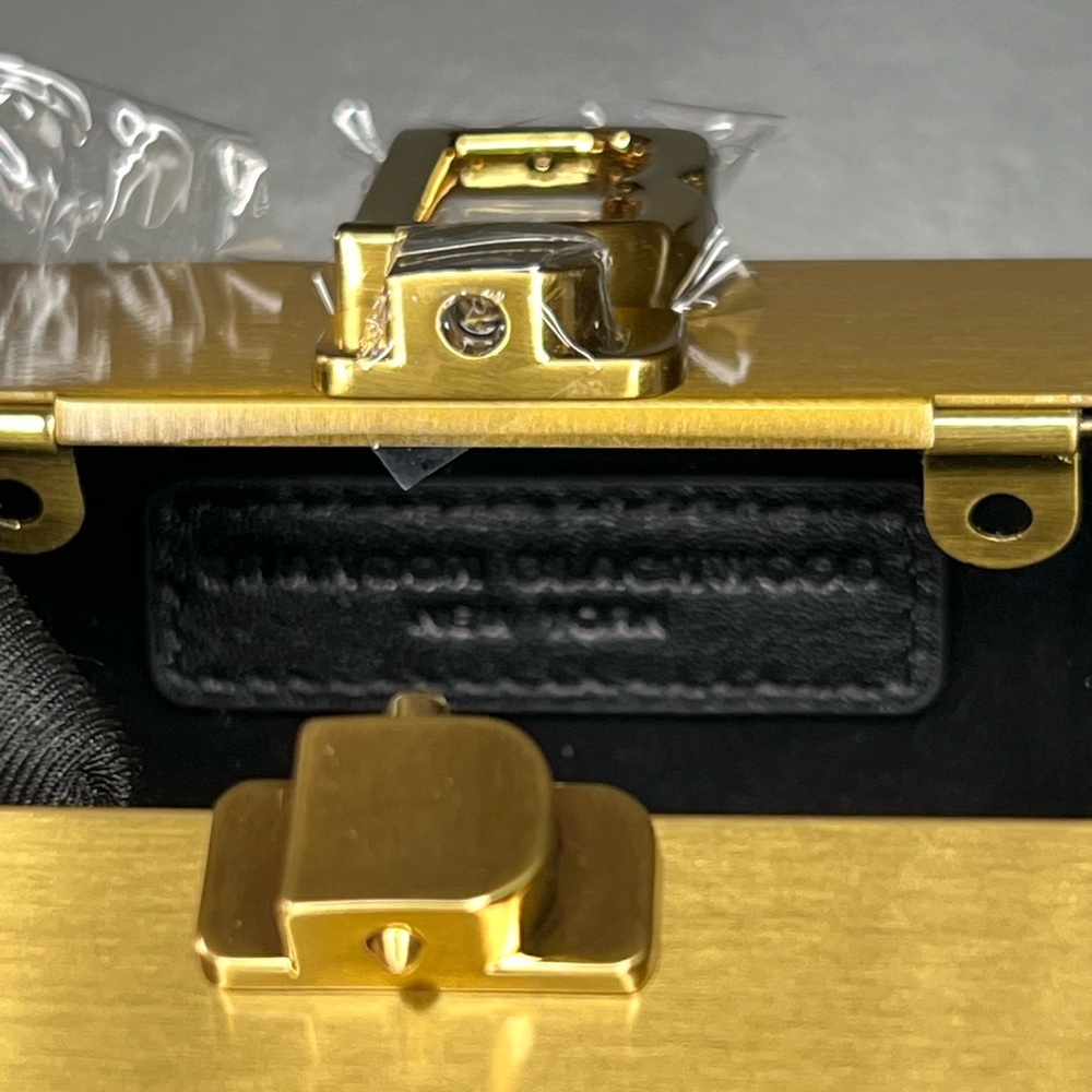 Brandon Blackwood Mini Metal Minaudière Evening Bag in Gold with Chain - Picture 11 of 12